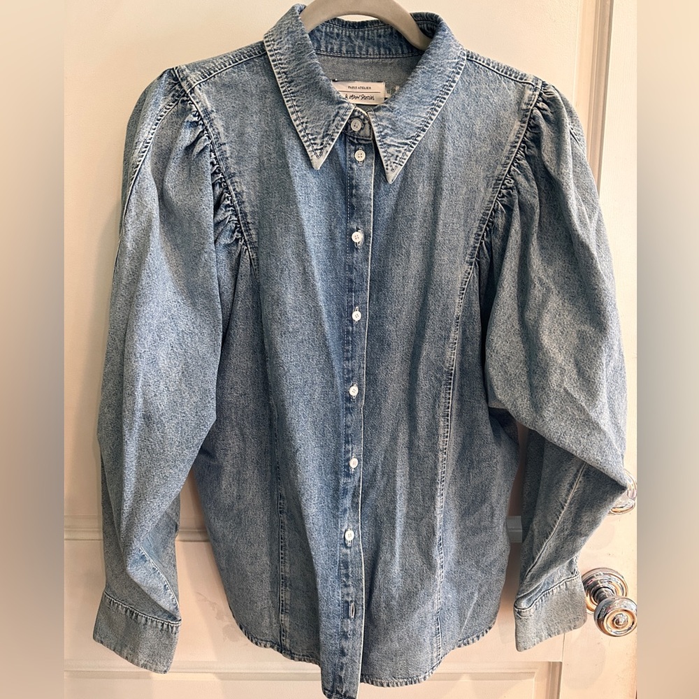 & Other Stories Denim Button Down with Puff Shoulders